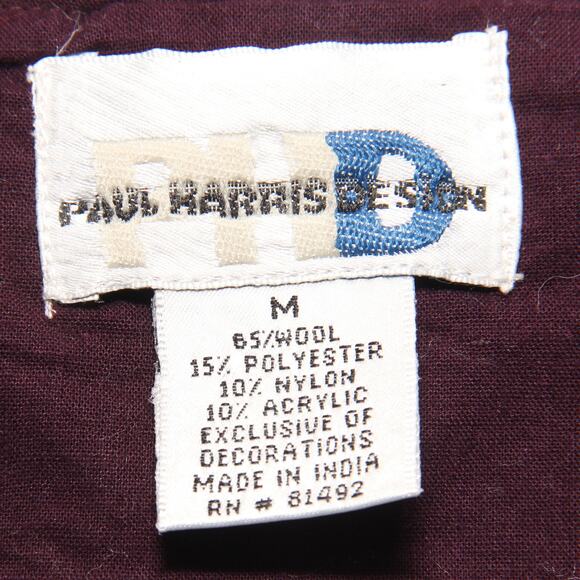 Vintage Paul Harris Design Vest Wool Blend Size Medium Full Zip Boho Burgundy - Picture 4 of 5